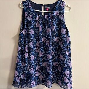 Vince Camuto Navy and Lavender Floral Blouse